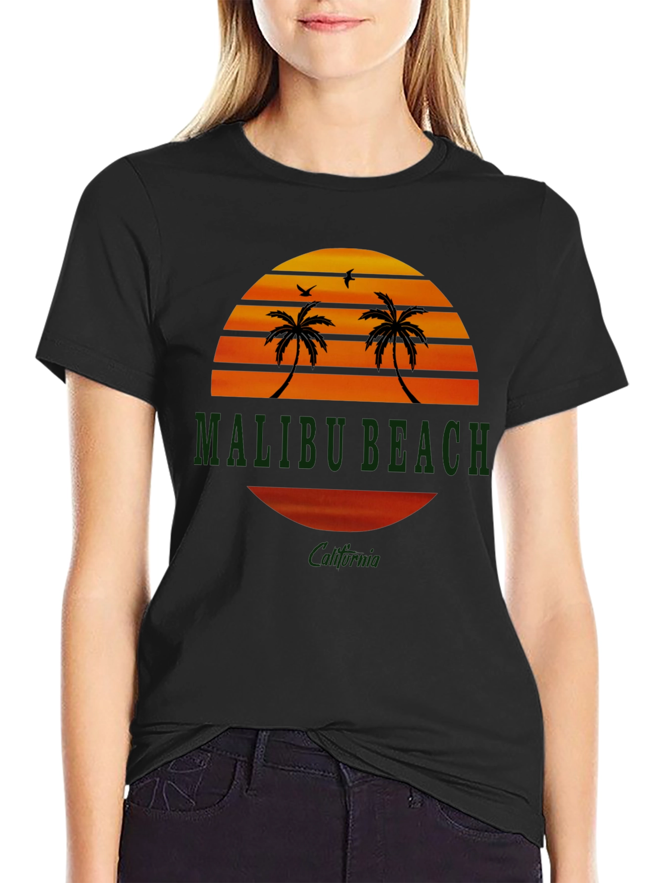 Malibu Beach California T-Shirt Sunset Palm Tree Graphic Tee