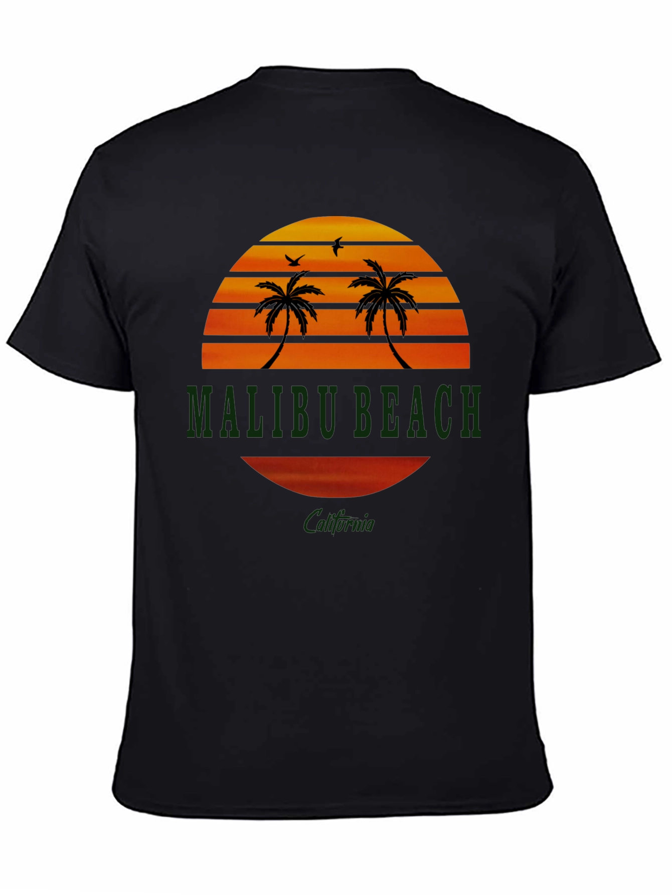 Malibu Beach California T-Shirt Sunset Palm Tree Graphic Tee