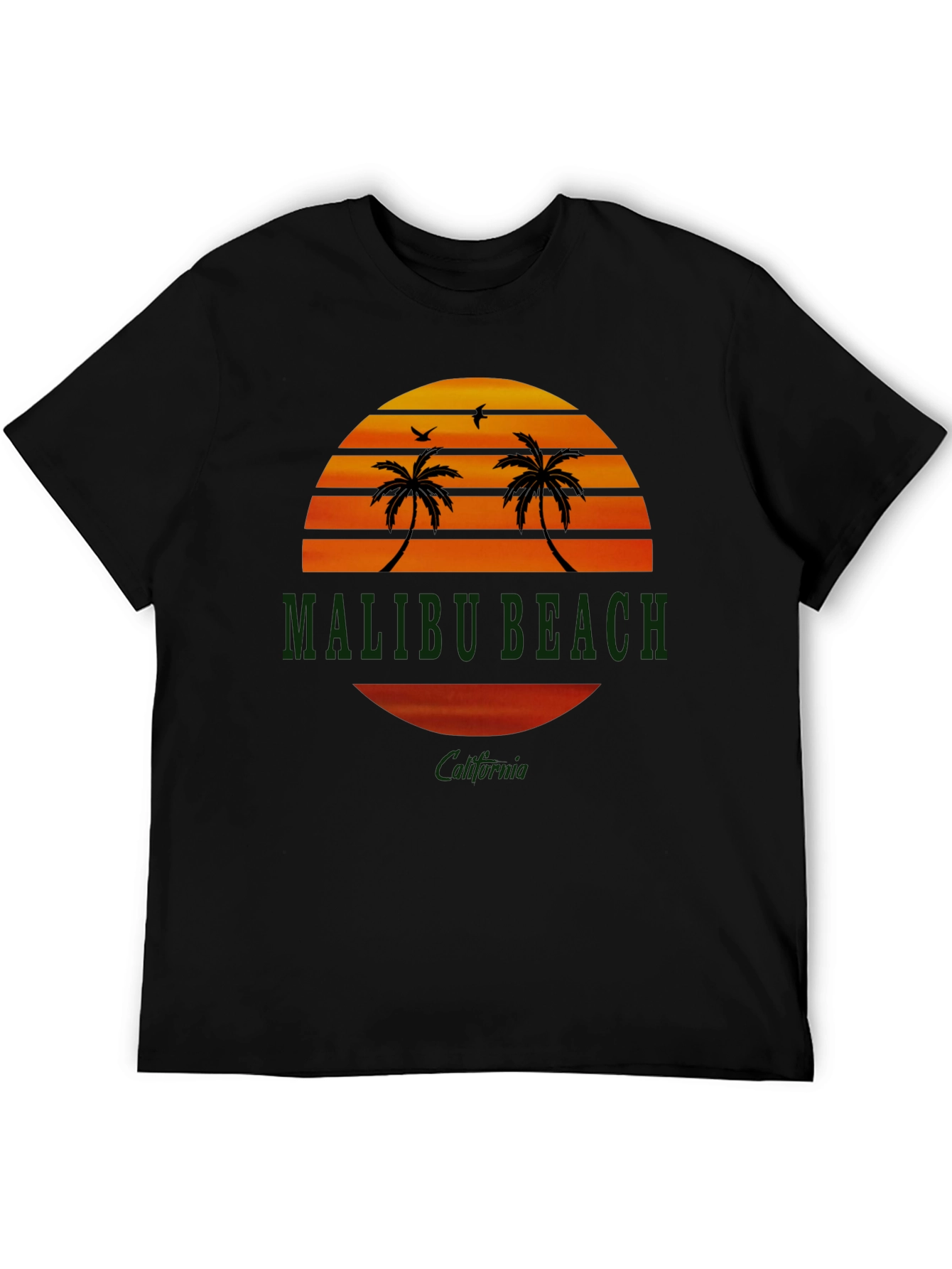 Malibu Beach California T-Shirt Sunset Palm Tree Graphic Tee