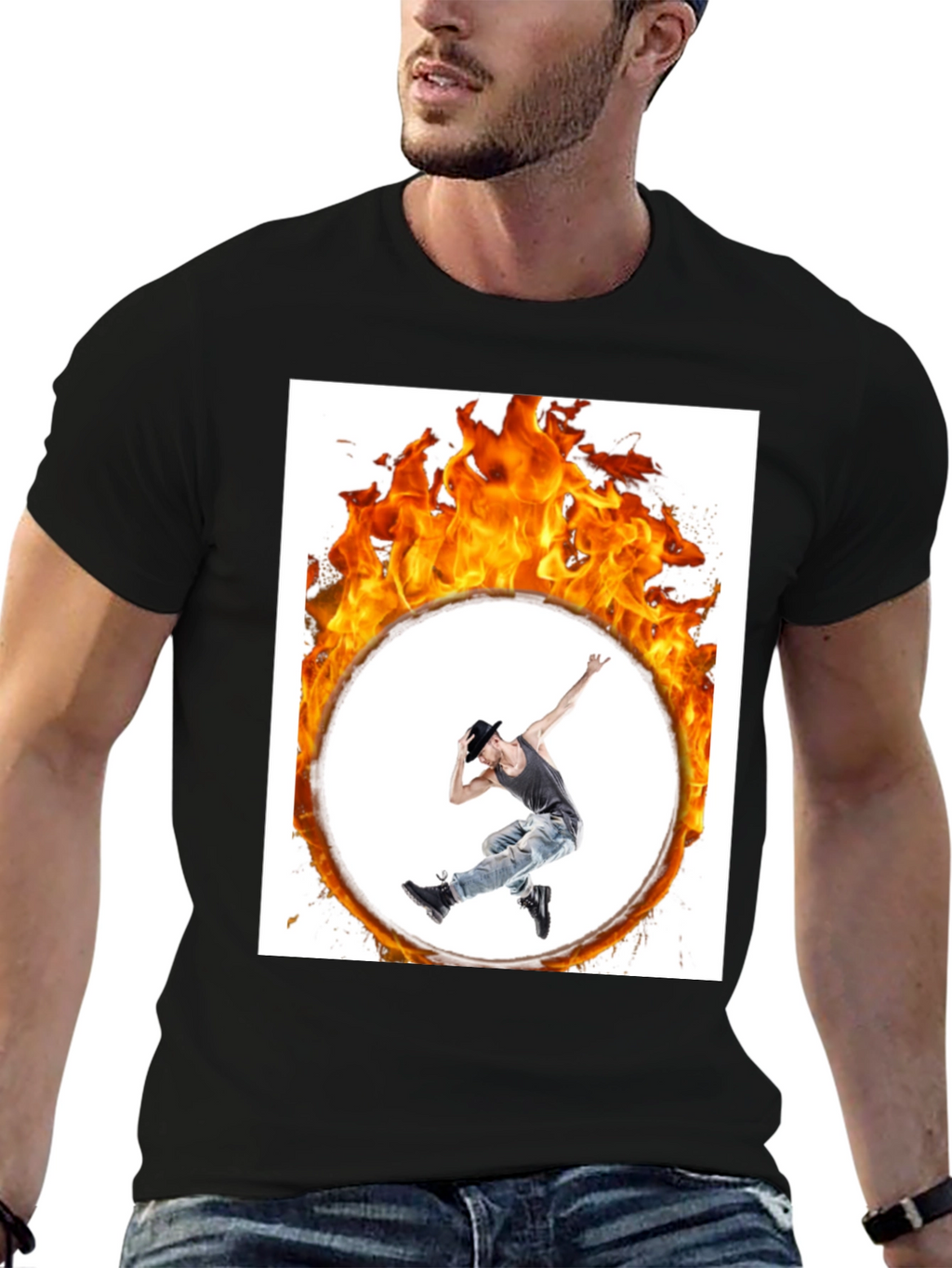 Flaming Hoop Dancer Black T-Shirt