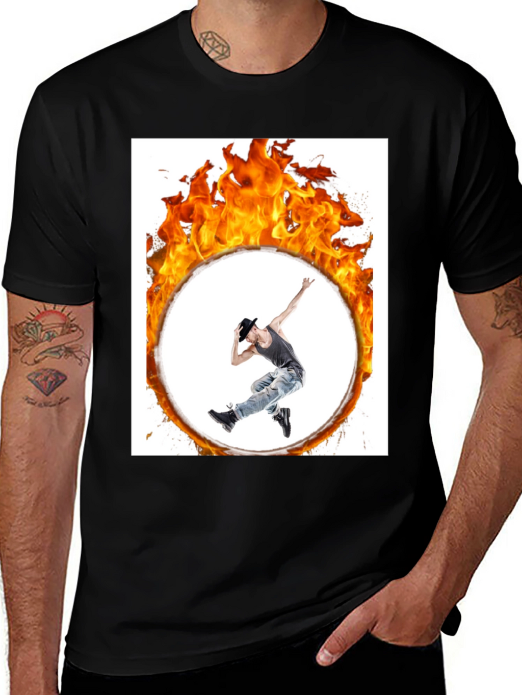 Flaming Hoop Dancer Black T-Shirt