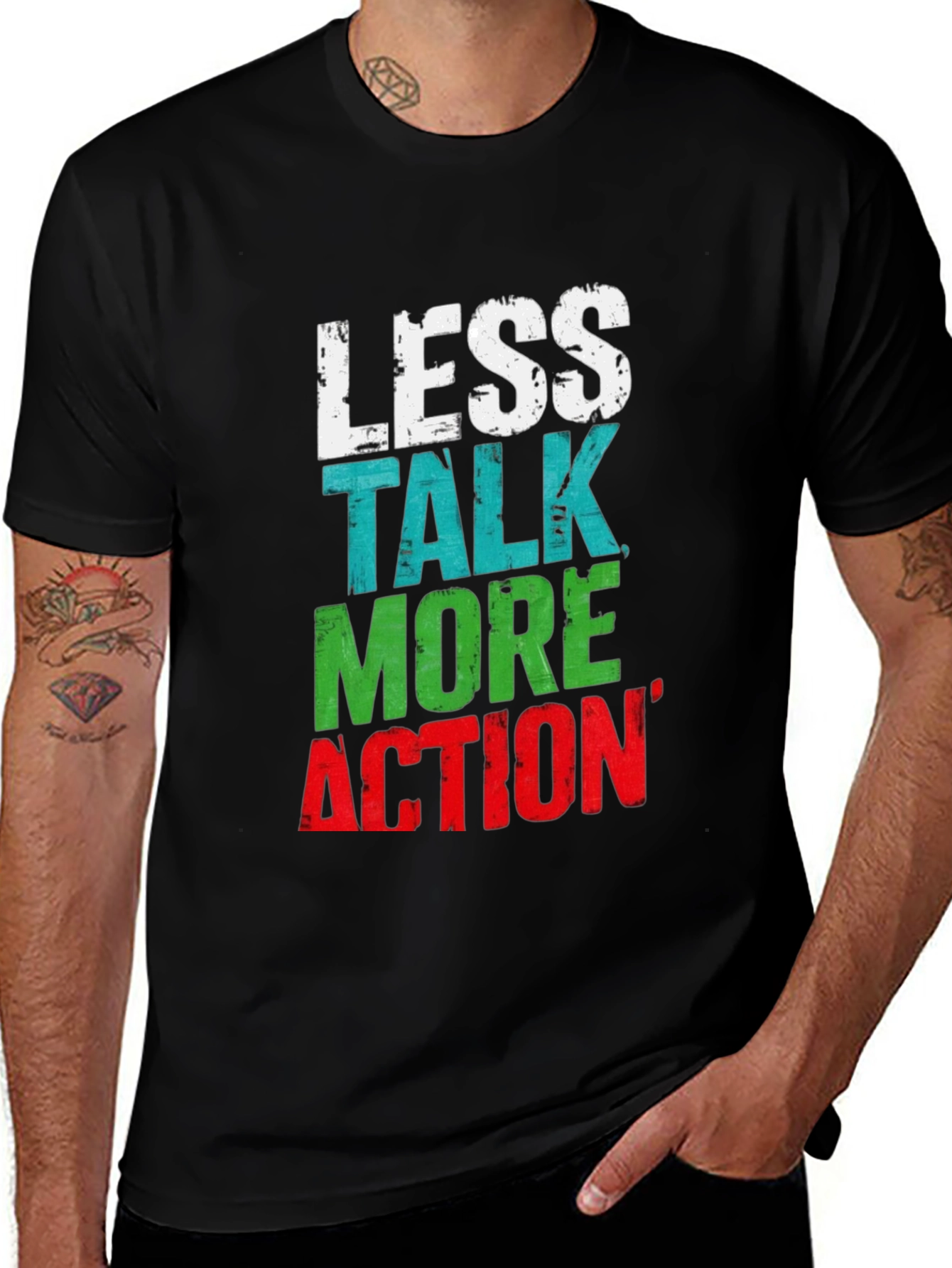 Less Talk More Action Graphic Tee - Black