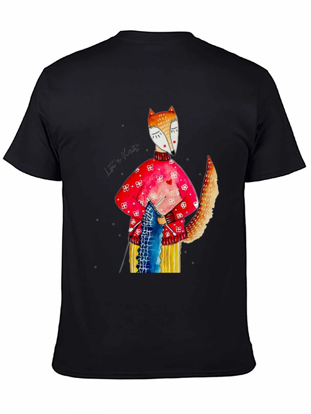 Fox Knitting Graphic Tee - Unique Artistic Design