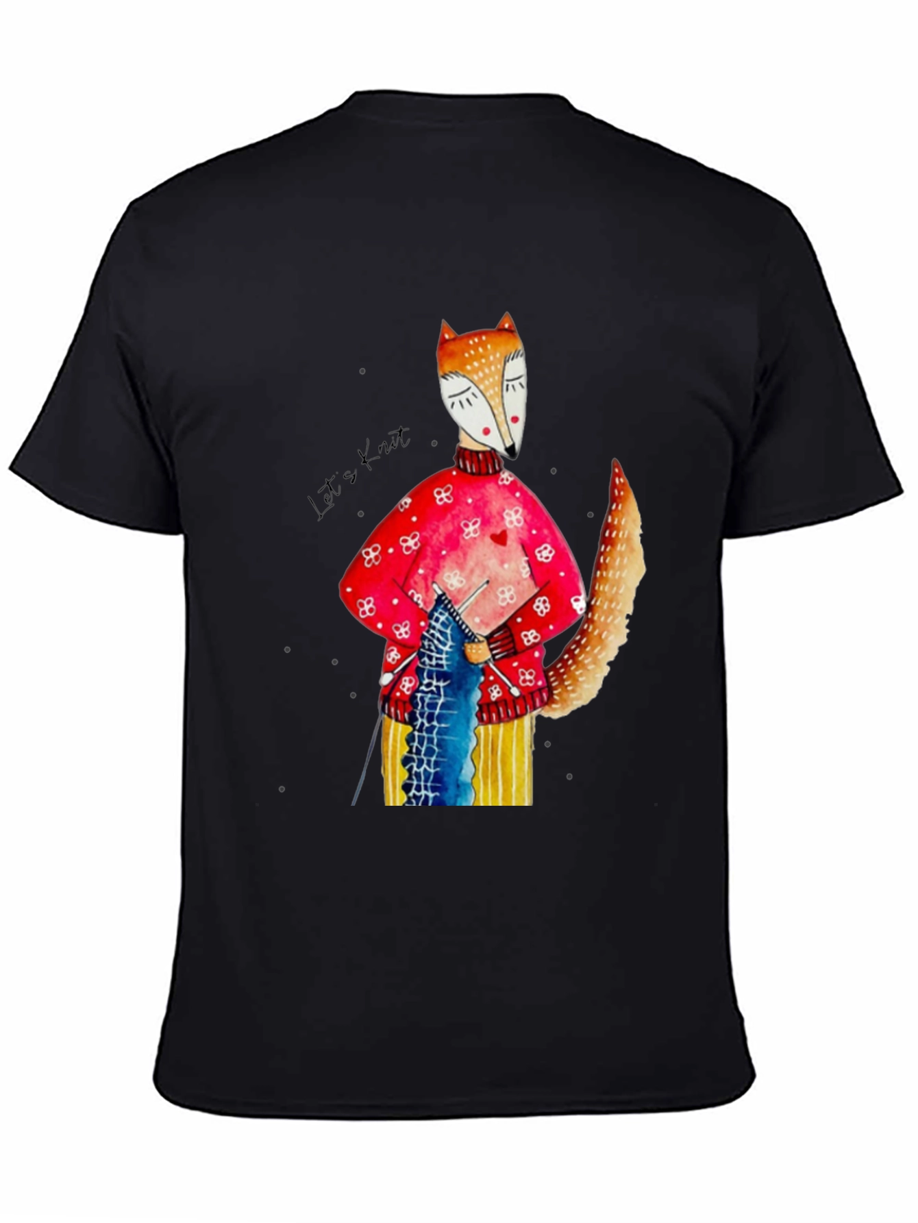 Fox Knitting Graphic Tee - Unique Artistic Design