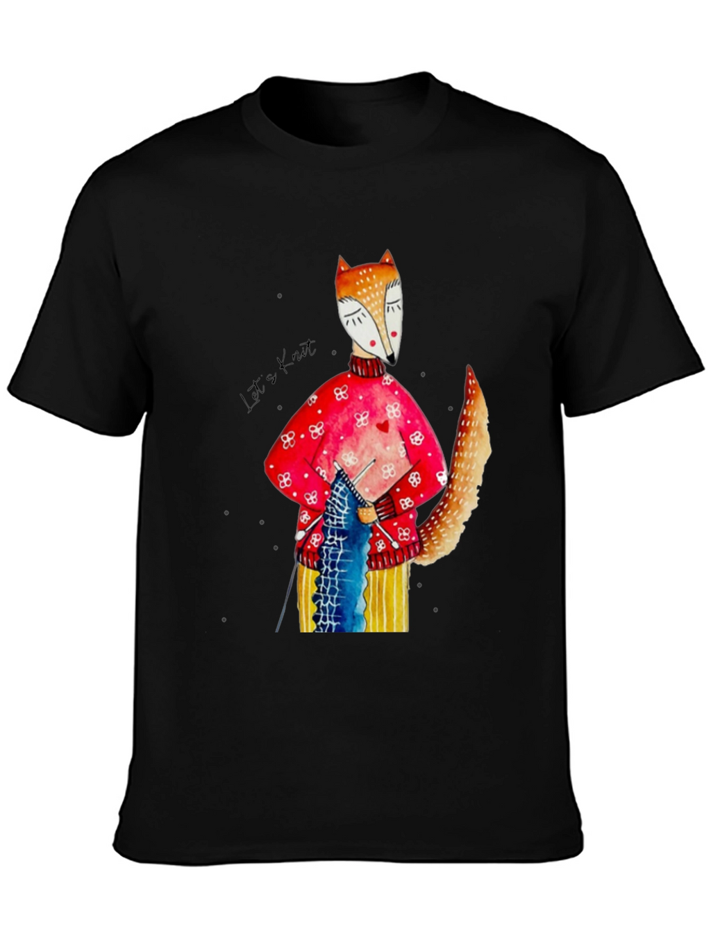 Fox Knitting Graphic Tee - Unique Artistic Design