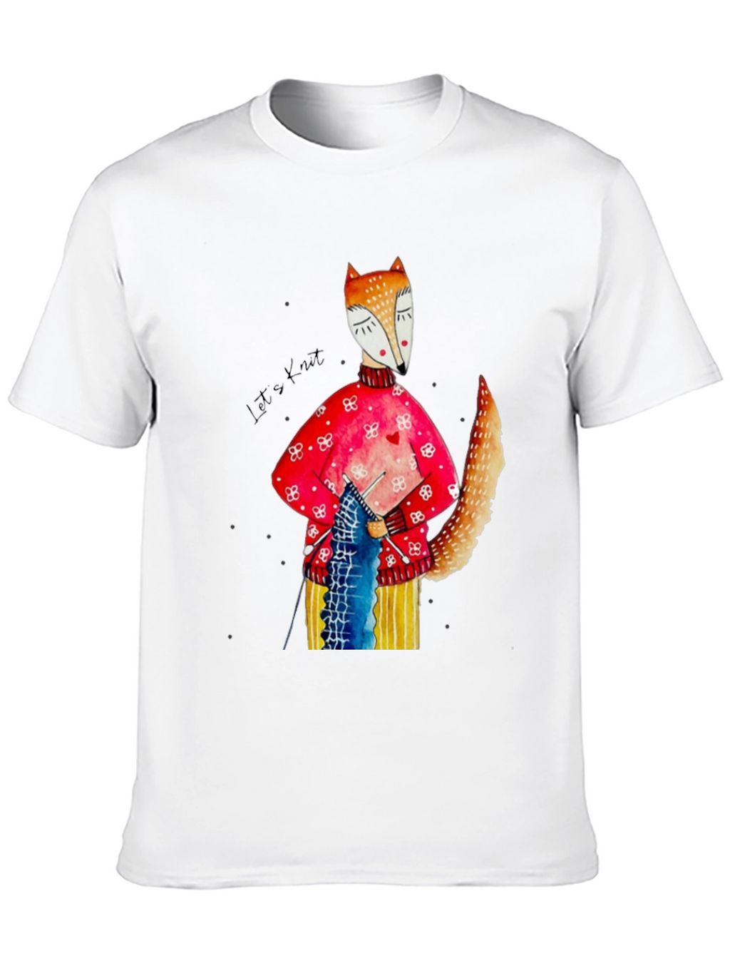 Fox Knitting Graphic Tee - Unique Artistic Design