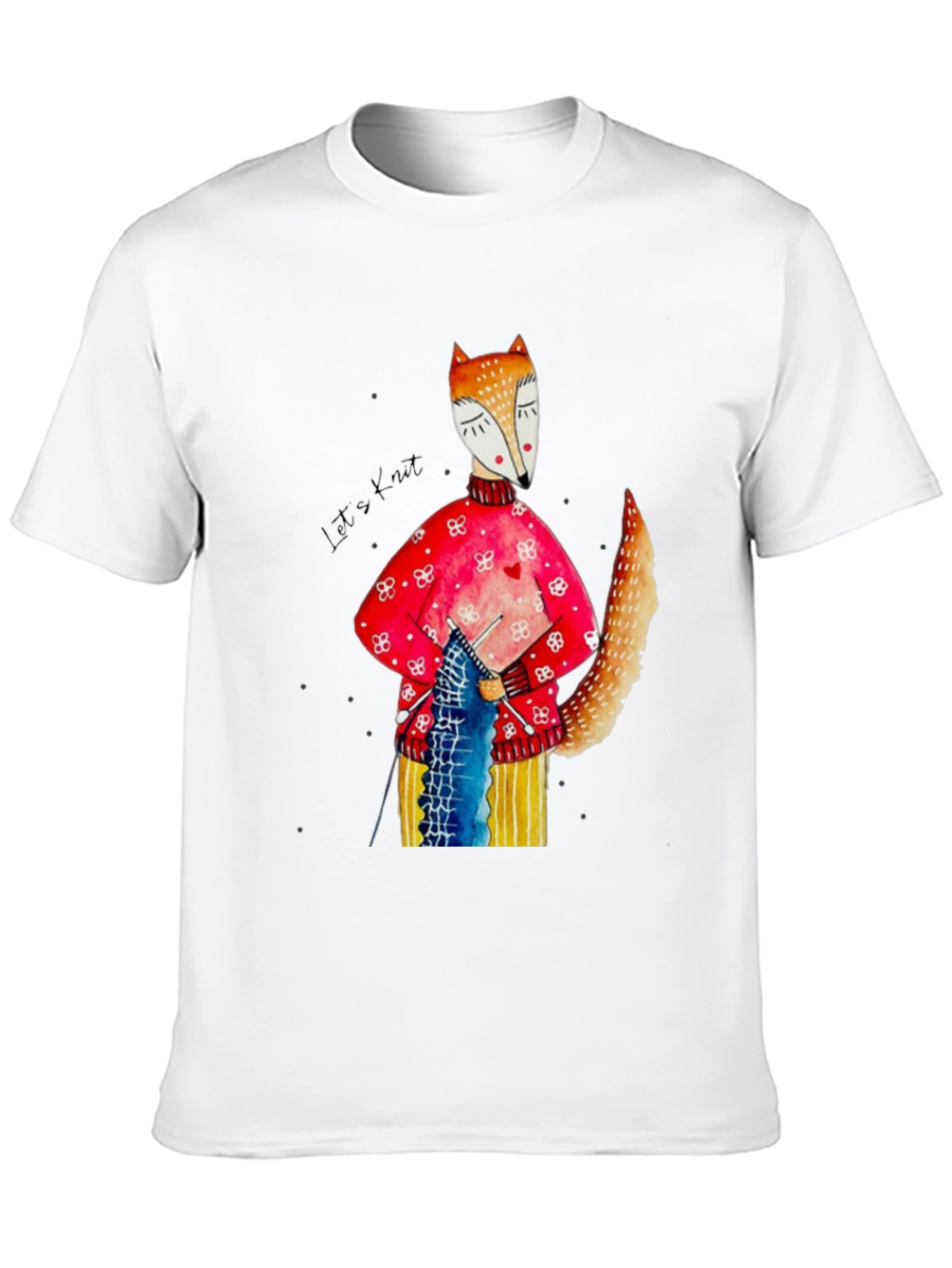 Fox Knitting Graphic Tee - Unique Artistic Design