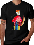 Fox Knitting Graphic Tee - Unique Artistic Design