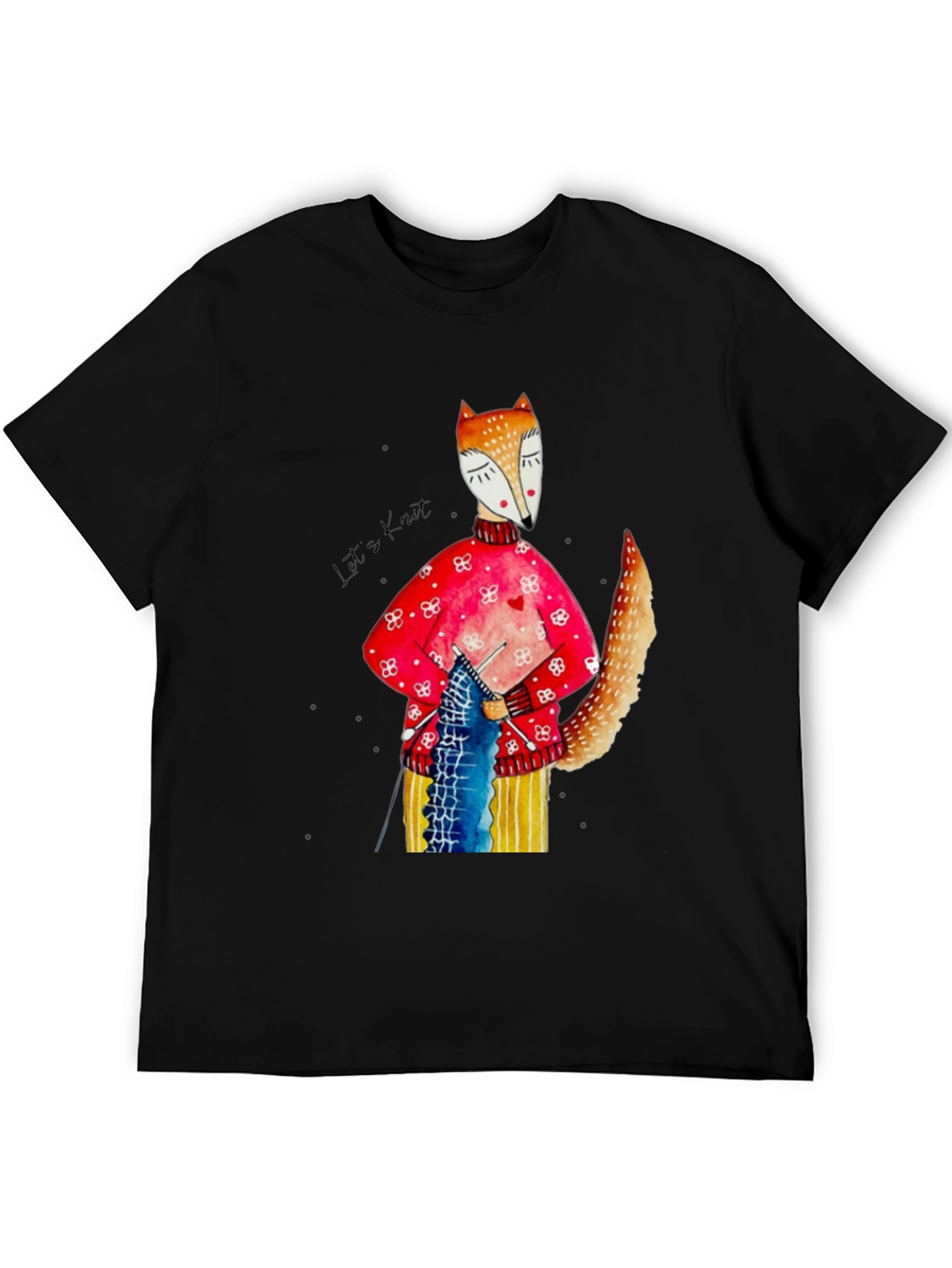 Fox Knitting Graphic Tee - Unique Artistic Design