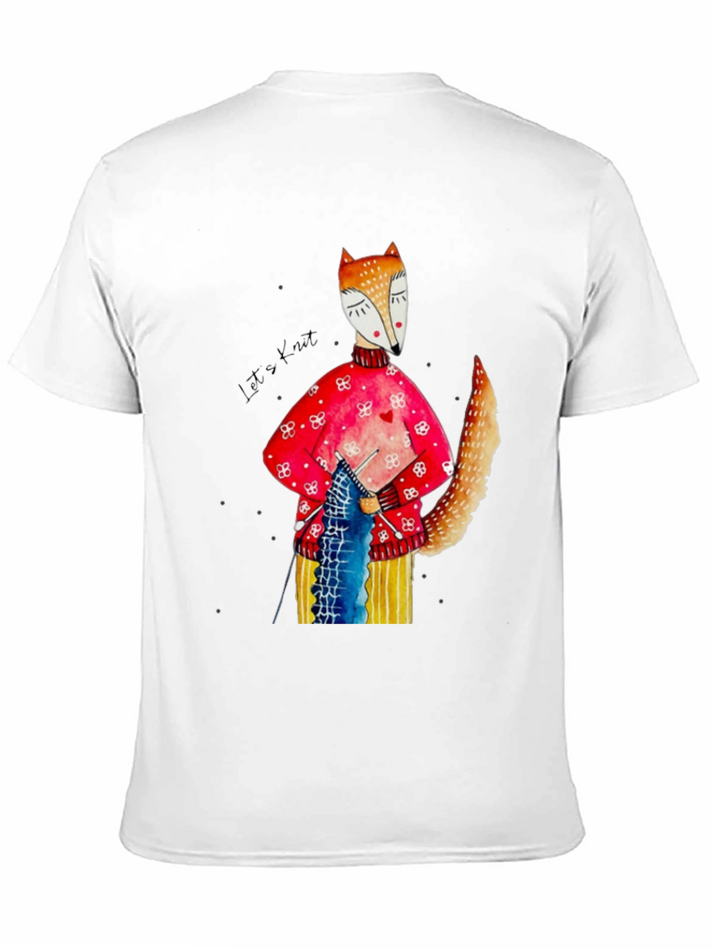 Fox Knitting Graphic Tee - Unique Artistic Design