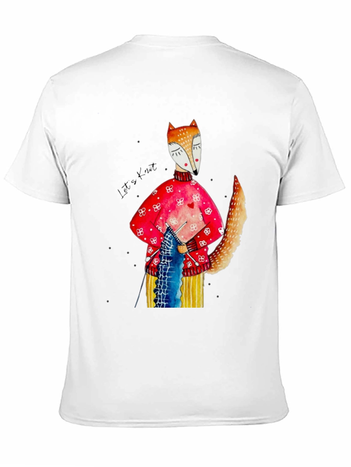 Fox Knitting Graphic Tee - Unique Artistic Design