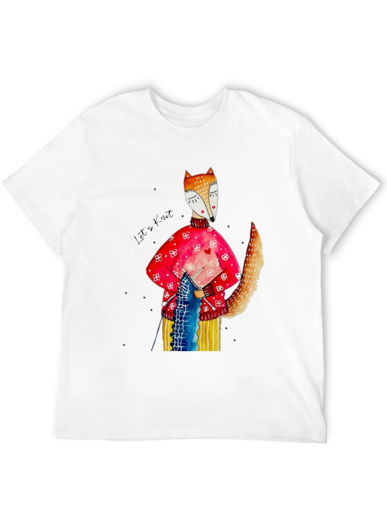 Fox Knitting Graphic Tee - Unique Artistic Design