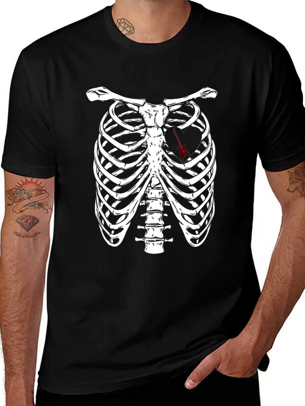 Rib Cage Arrow Heart Graphic Tee - Black