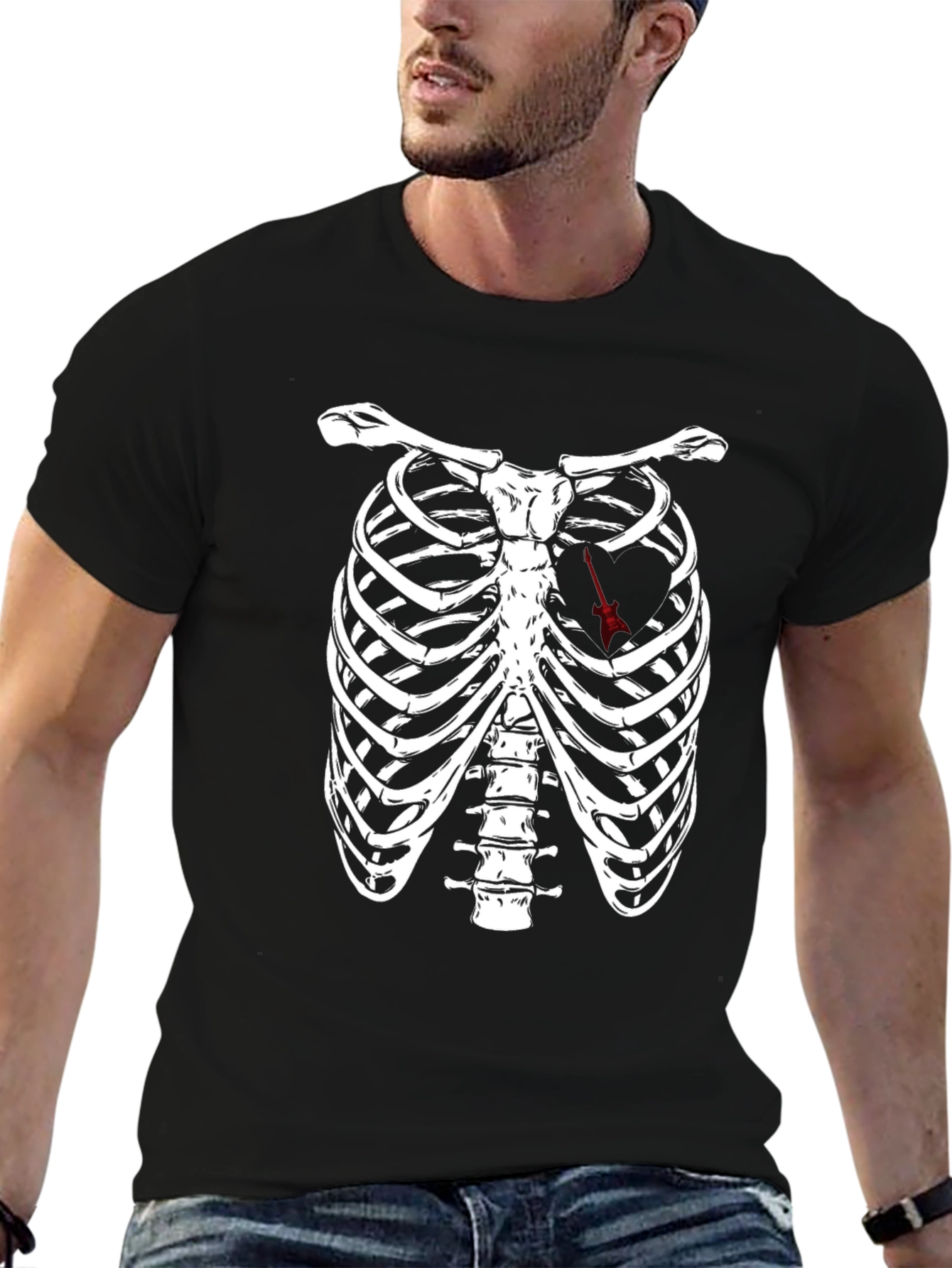 Rib Cage Arrow Heart Graphic Tee - Black