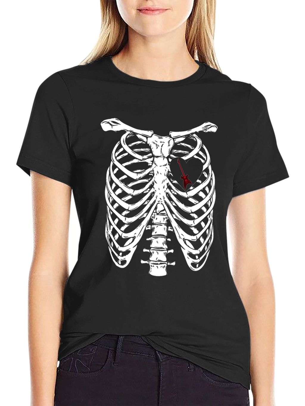 Rib Cage Arrow Heart Graphic Tee - Black