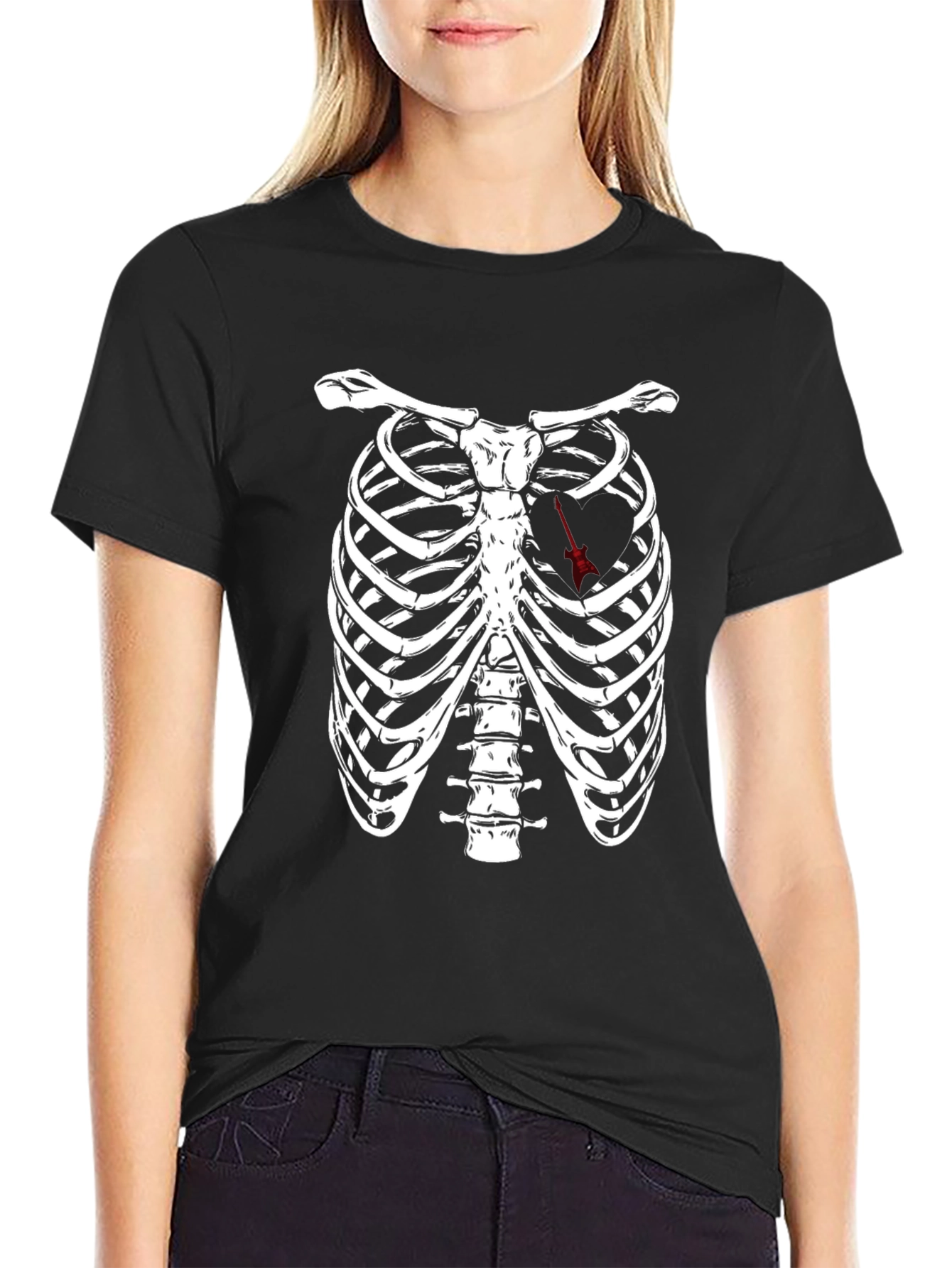 Rib Cage Arrow Heart Graphic Tee - Black