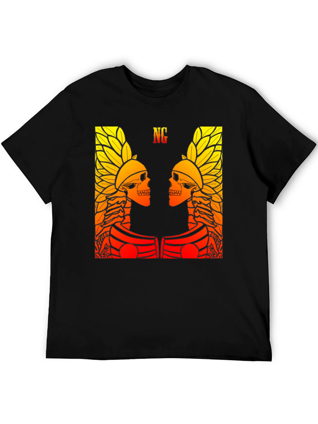 Graphic Tee - Twin Skull Headdress Design - Black