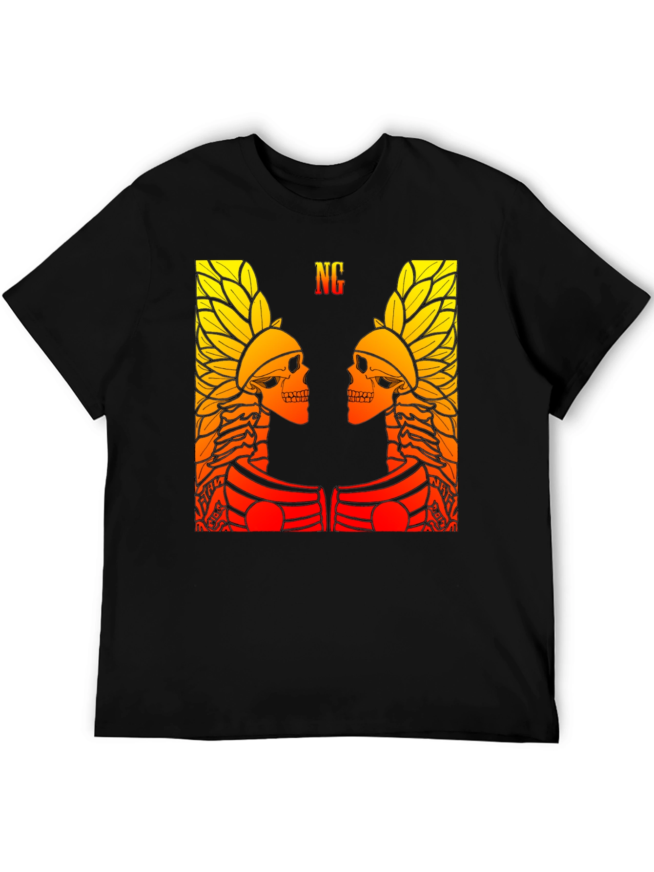 Graphic Tee - Twin Skull Headdress Design - Black