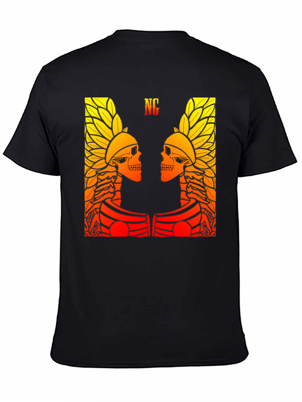 Graphic Tee - Twin Skull Headdress Design - Black