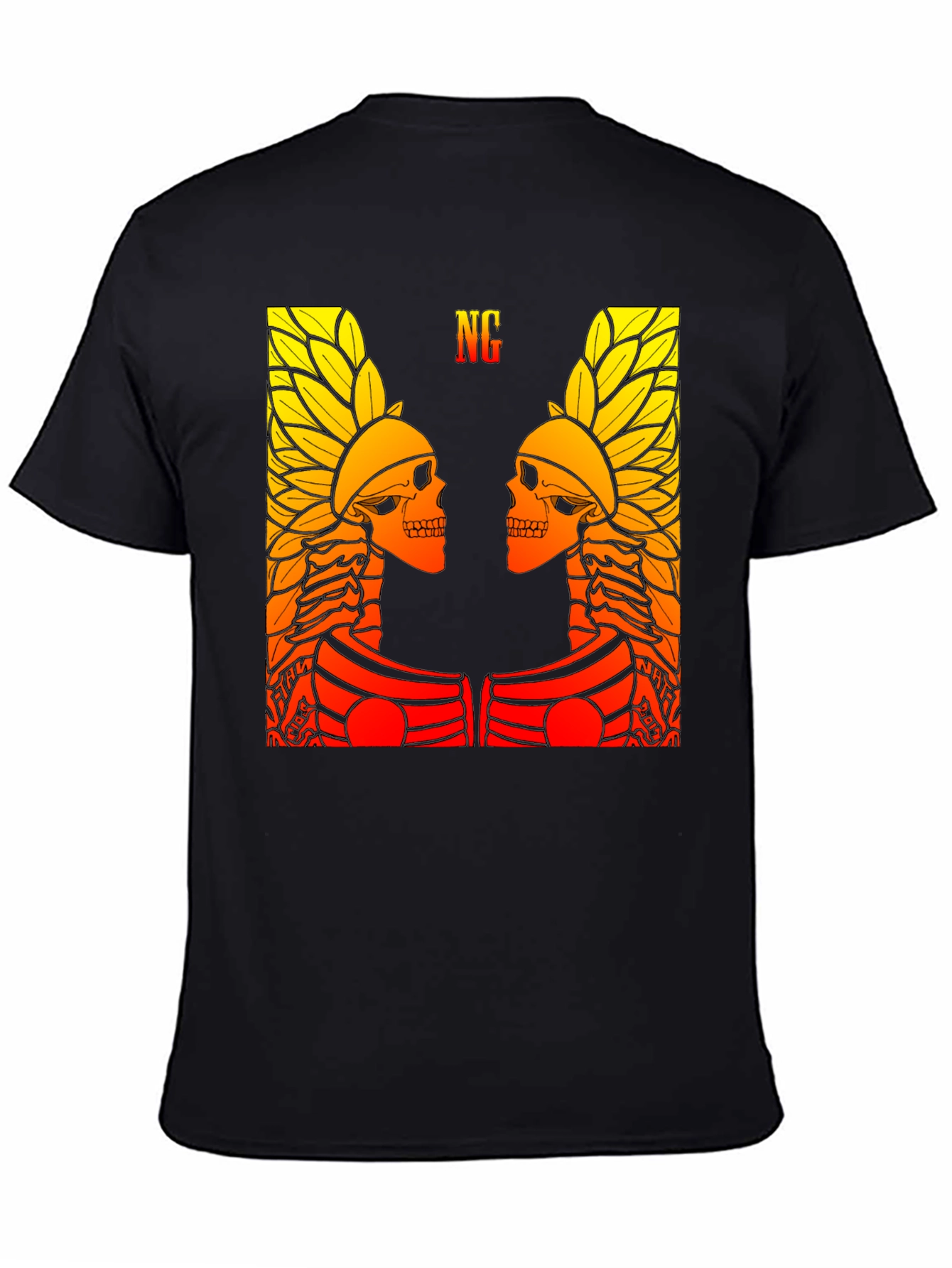 Graphic Tee - Twin Skull Headdress Design - Black