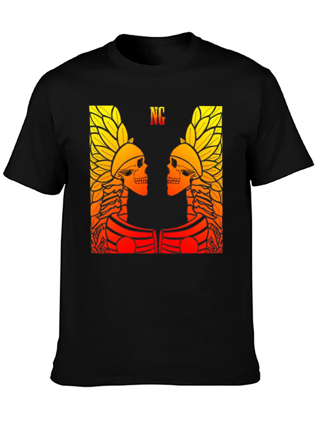 Graphic Tee - Twin Skull Headdress Design - Black