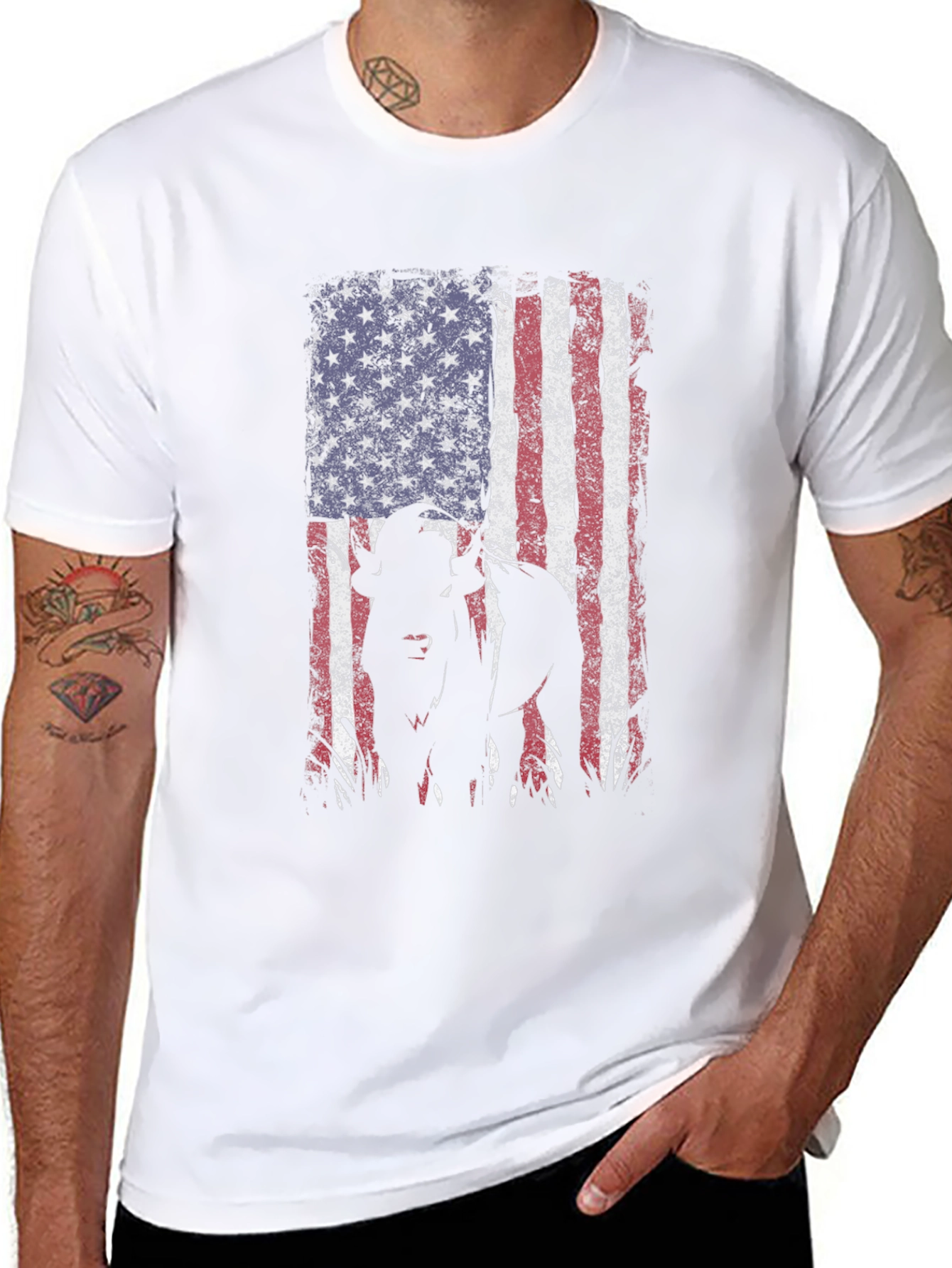 American Flag Dog Graphic Tee - Patriotic Style