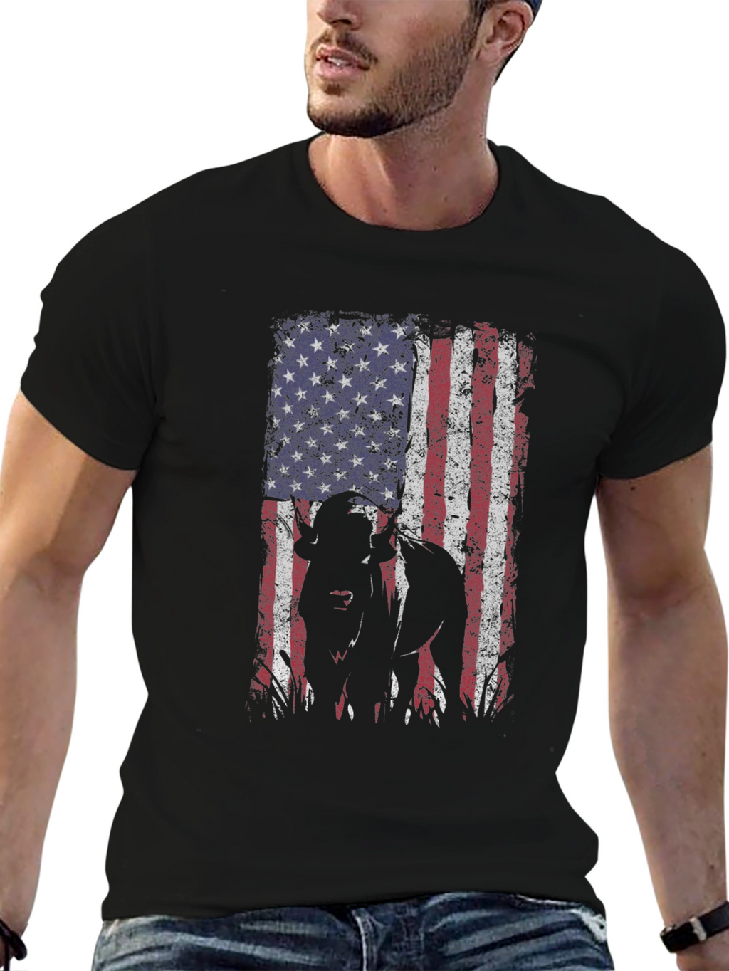 American Flag Dog Graphic Tee - Patriotic Style