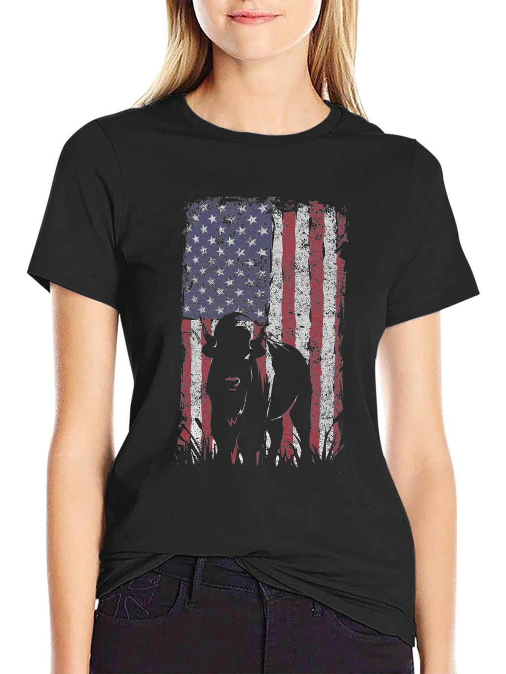 American Flag Dog Graphic Tee - Patriotic Style
