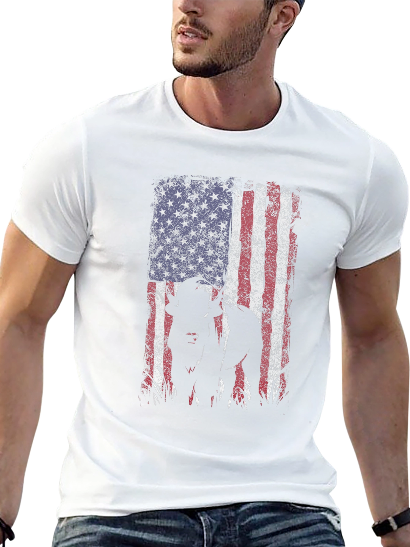 American Flag Dog Graphic Tee - Patriotic Style