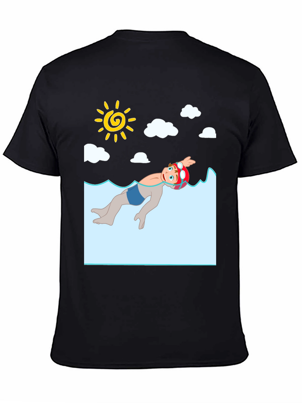 Cartoon Swimmer Graphic Tee - Black