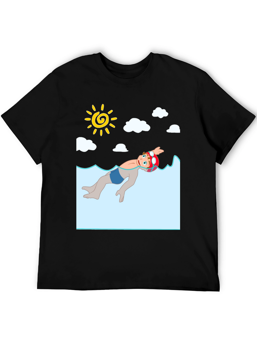 Cartoon Swimmer Graphic Tee - Black