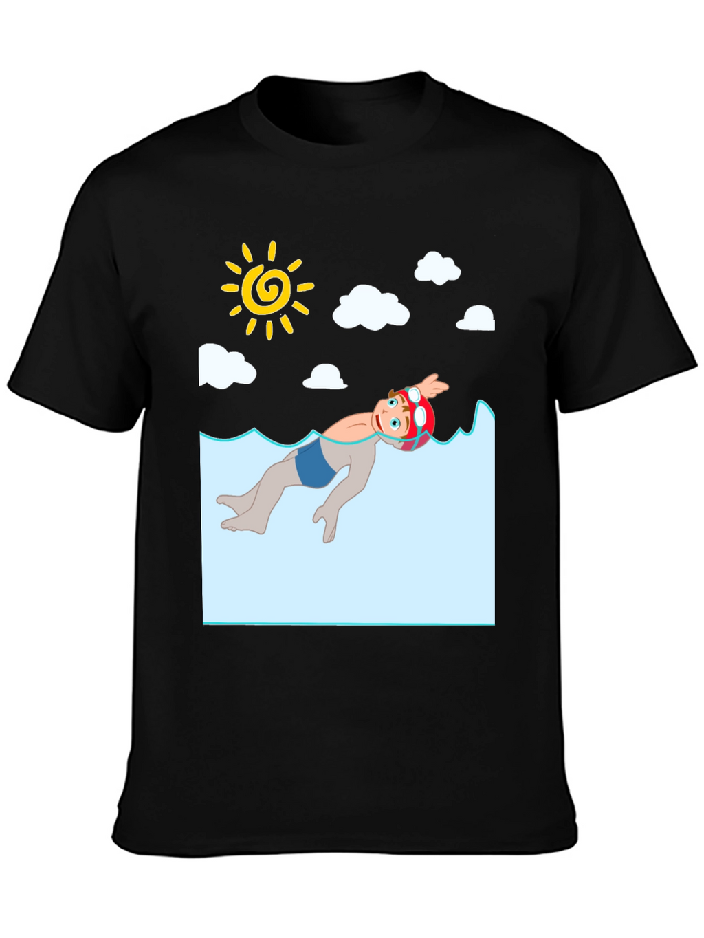 Cartoon Swimmer Graphic Tee - Black
