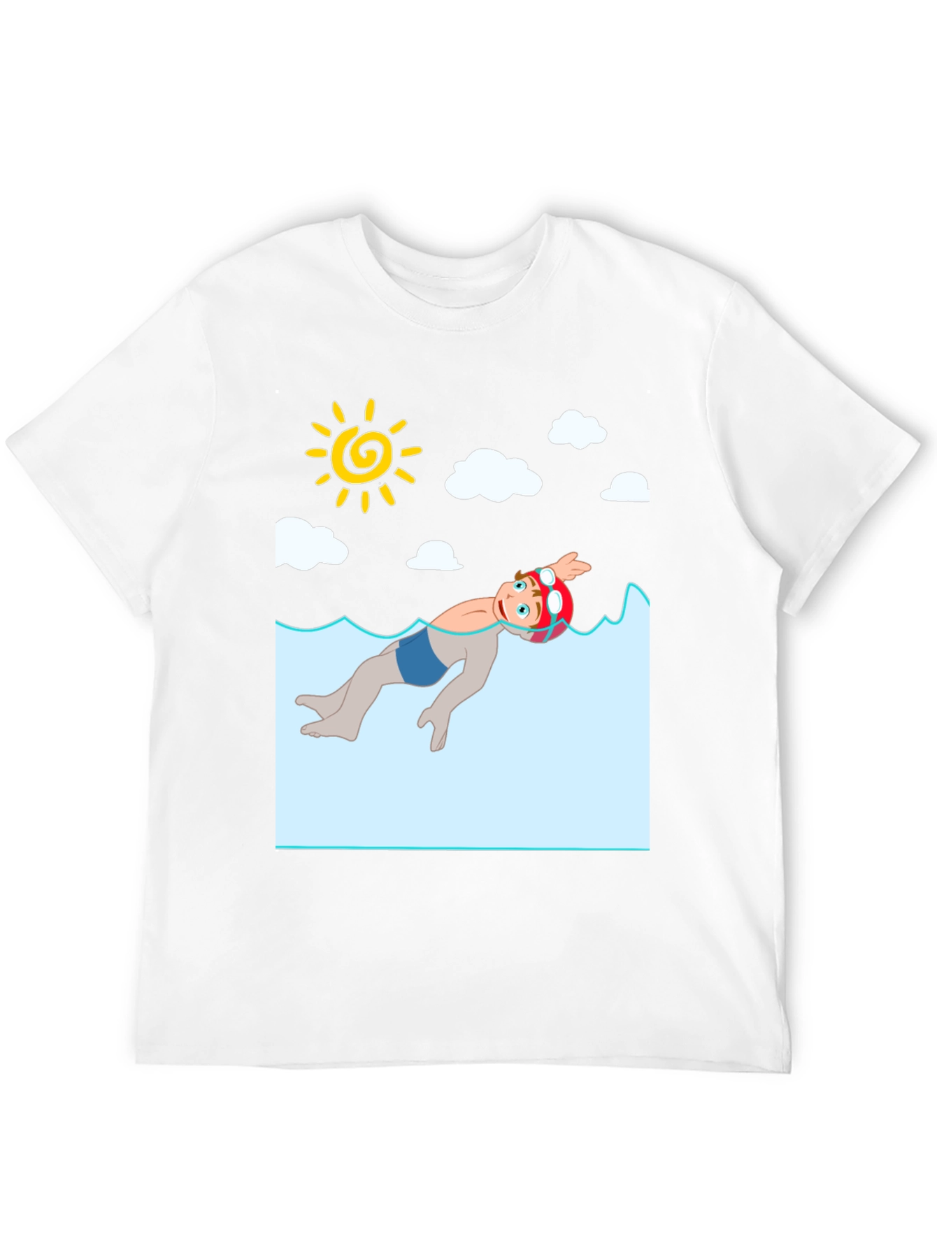 Cartoon Swimmer Graphic Tee - Black