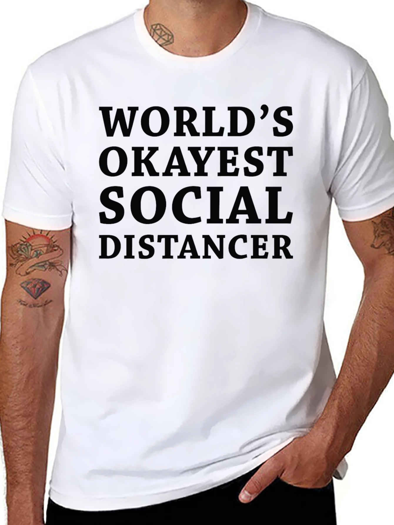 Worlds Okayest Social Distancer T-Shirt - Black Cotton