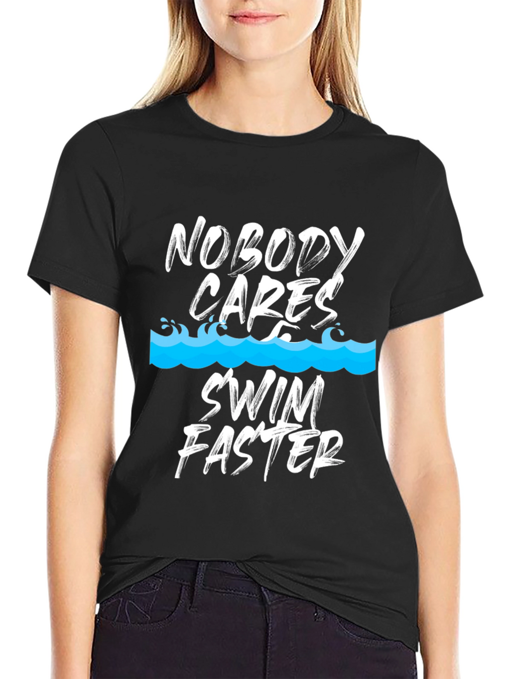 Nobody Cares Swim Faster Black T-Shirt