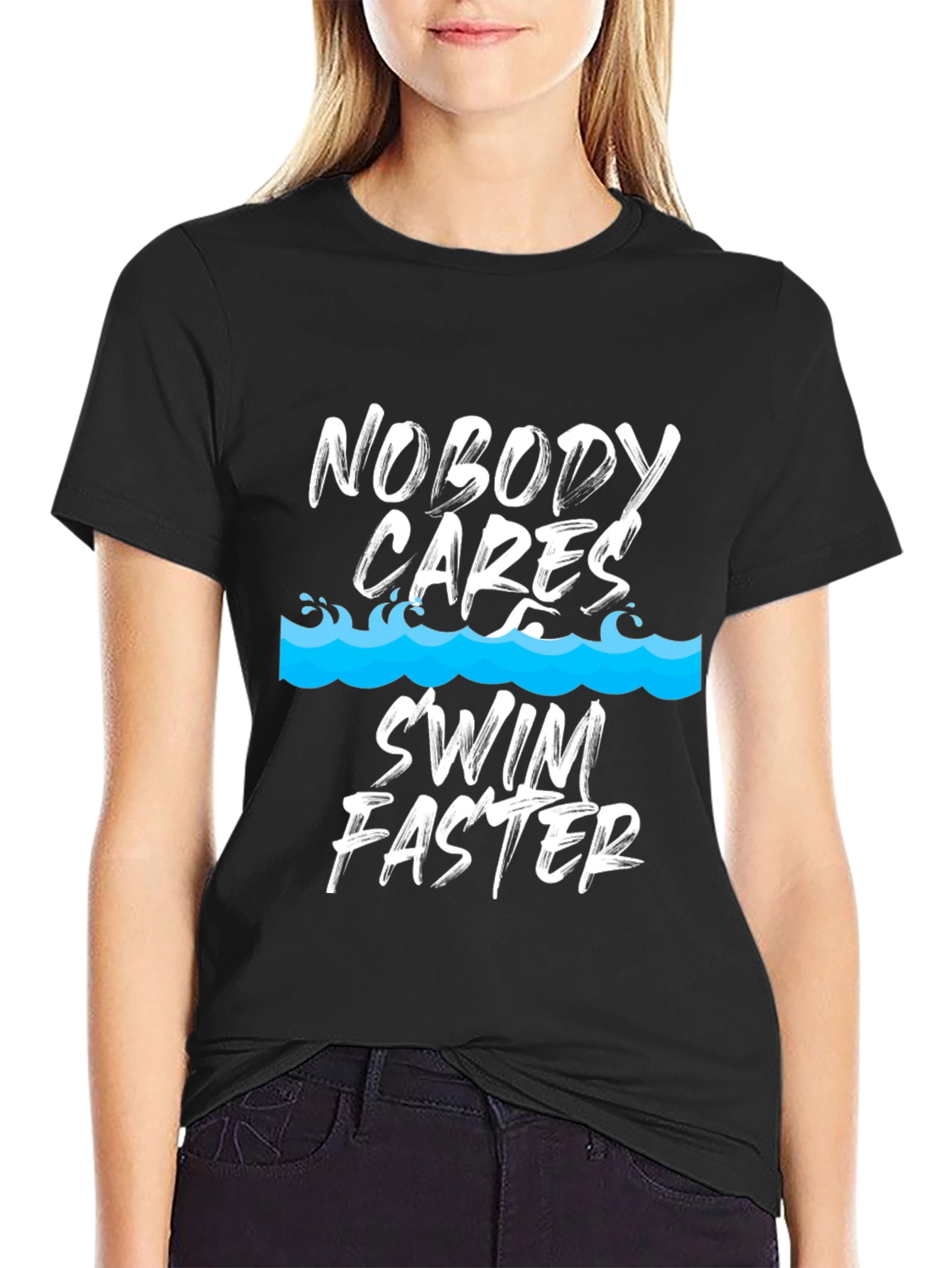 Nobody Cares Swim Faster Black T-Shirt