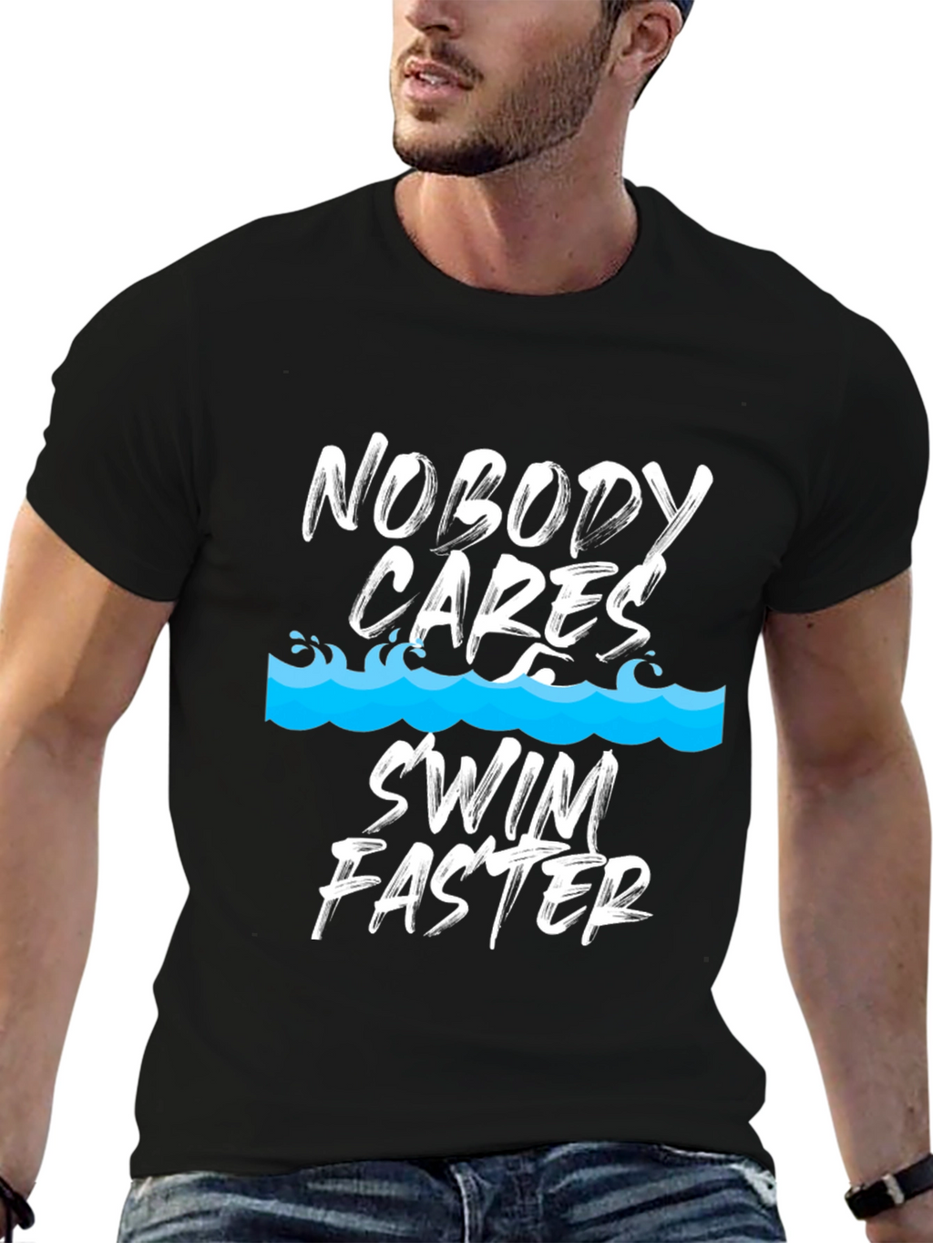 Nobody Cares Swim Faster Black T-Shirt
