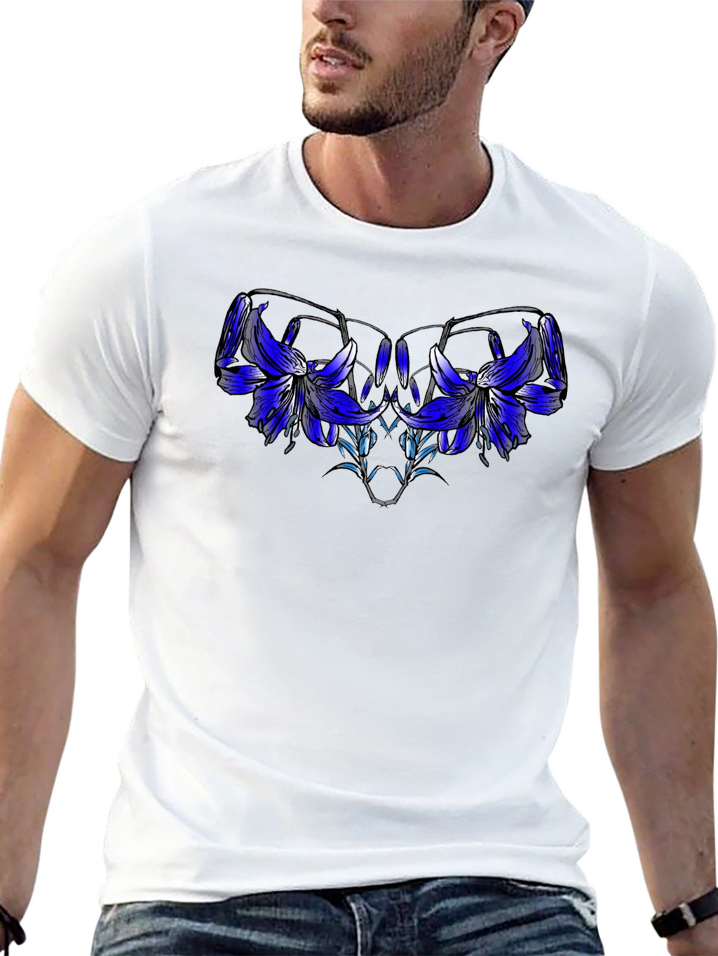 Black Floral Graphic Tee - Modern Artistic Design