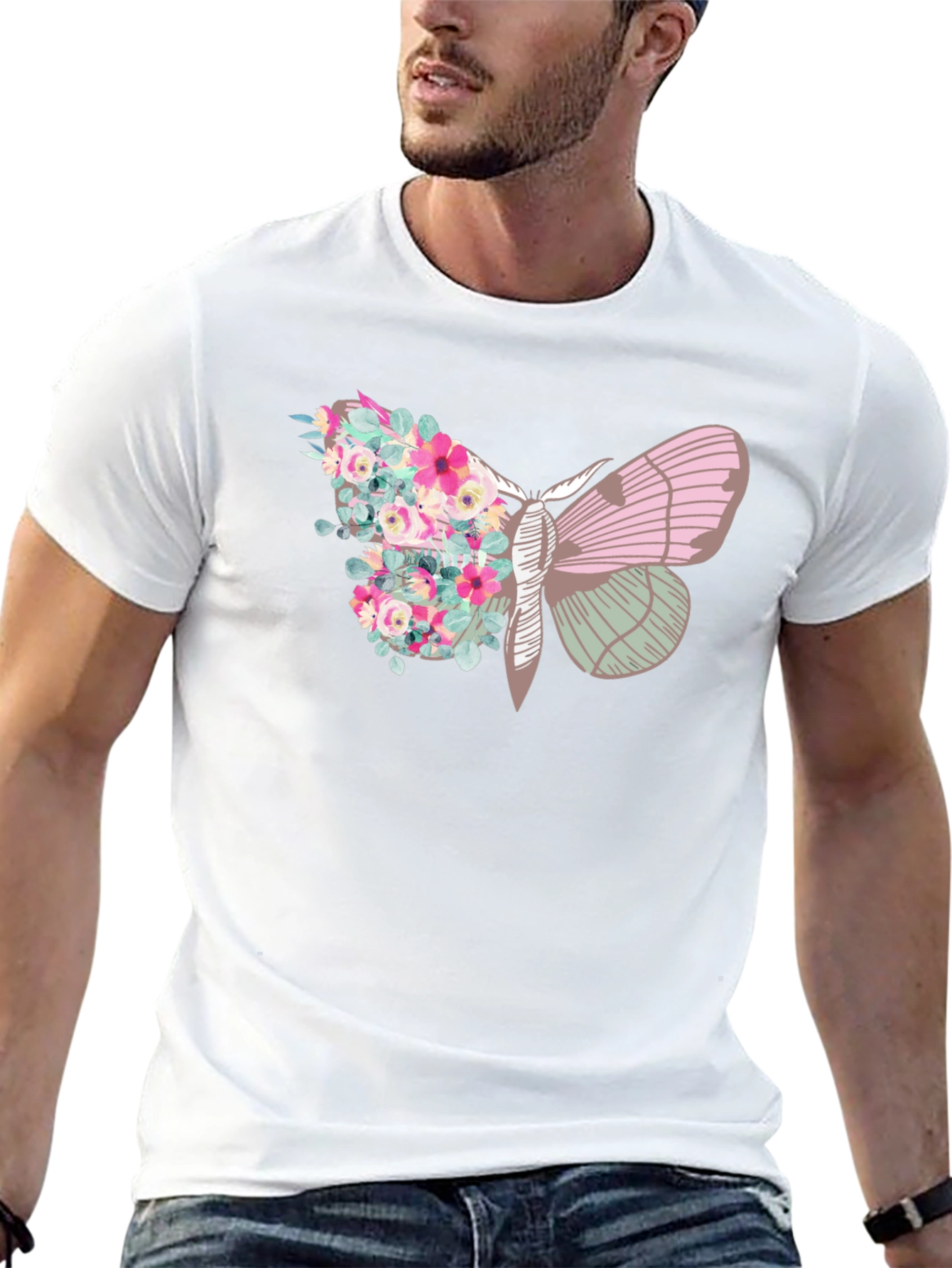 Floral Moth Graphic Tee - Trendy Black T-Shirt