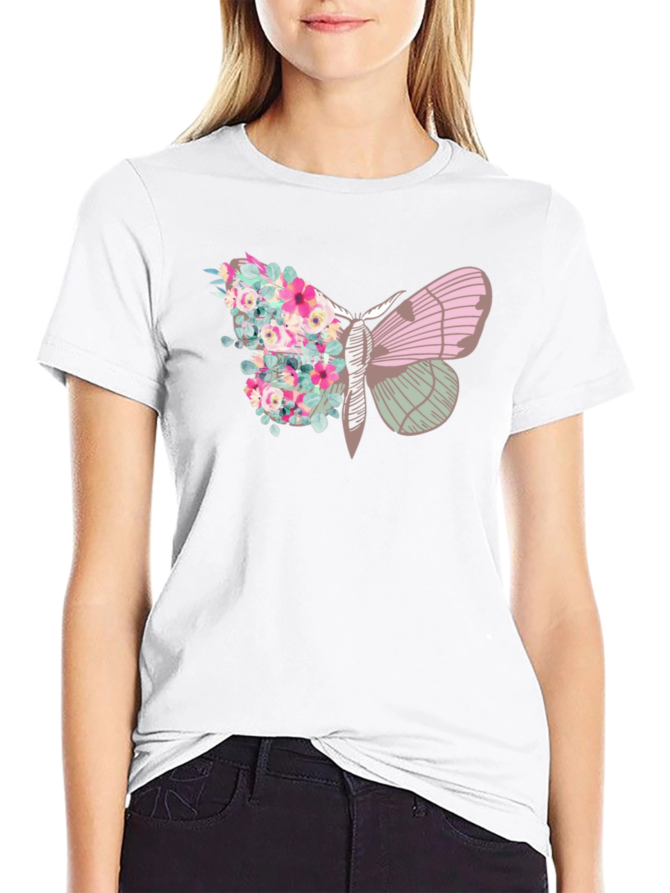 Floral Moth Graphic Tee - Trendy Black T-Shirt