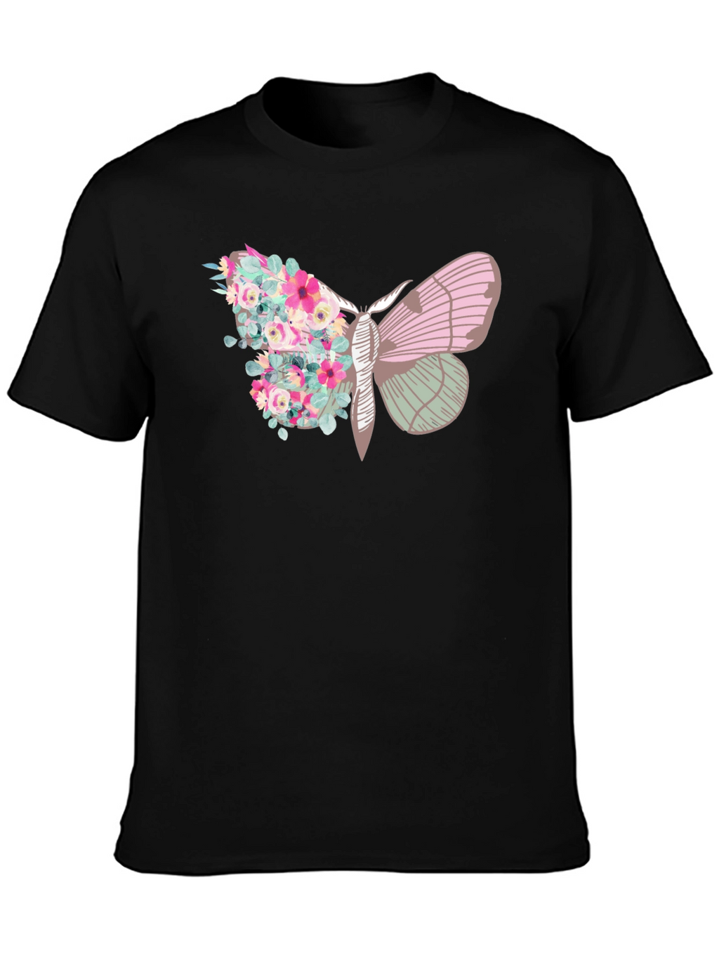 Floral Moth Graphic Tee - Trendy Black T-Shirt