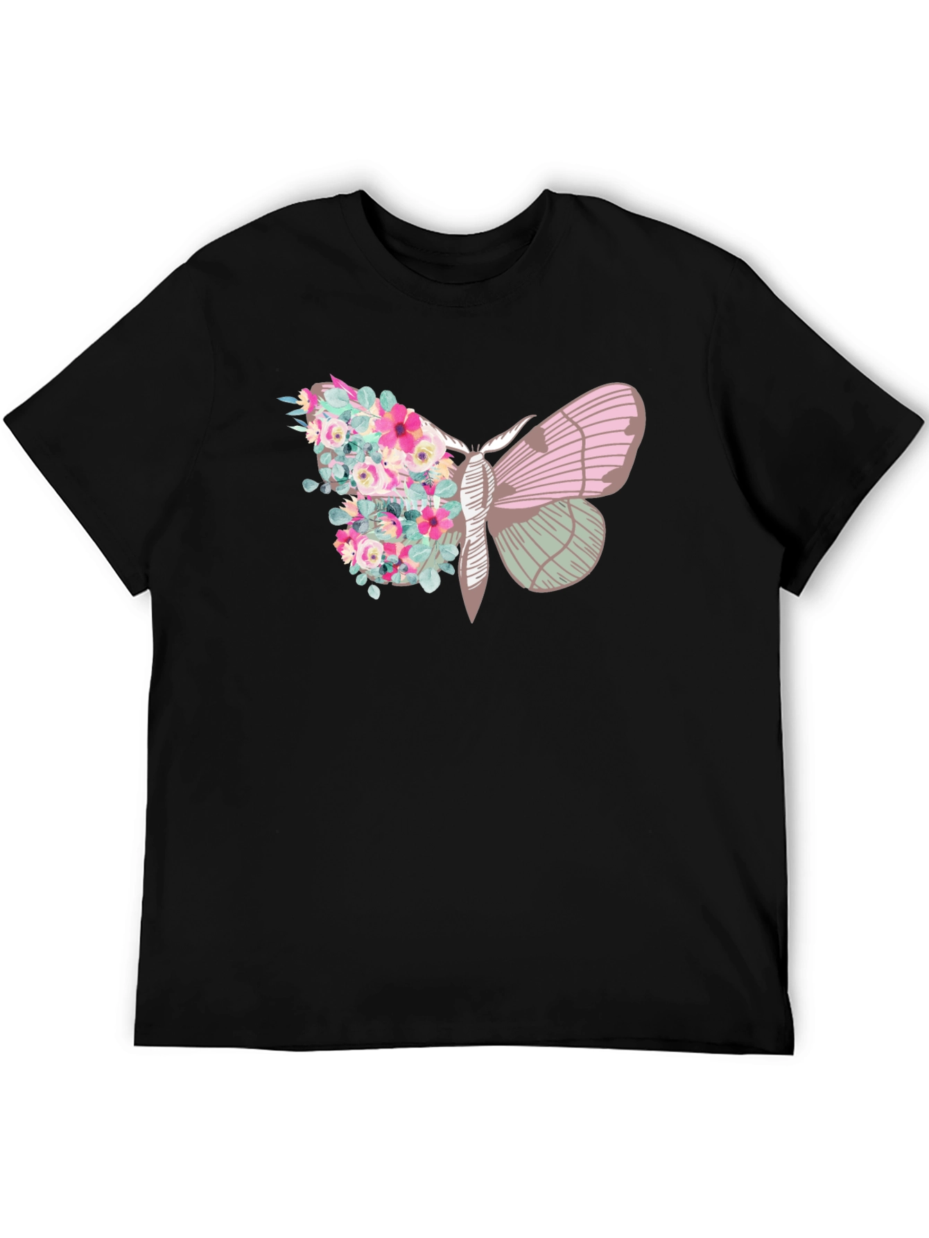 Floral Moth Graphic Tee - Trendy Black T-Shirt