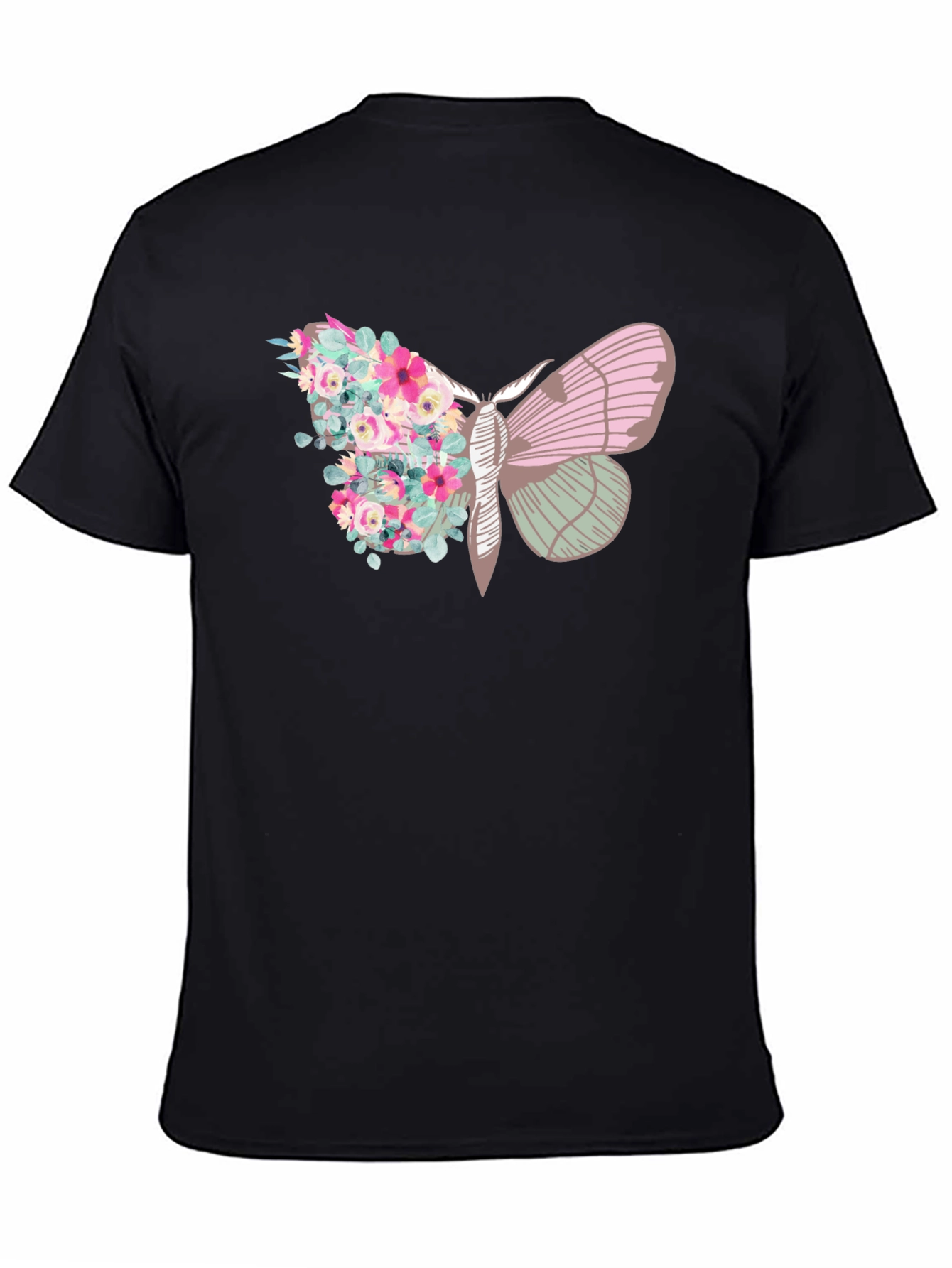 Floral Moth Graphic Tee - Trendy Black T-Shirt