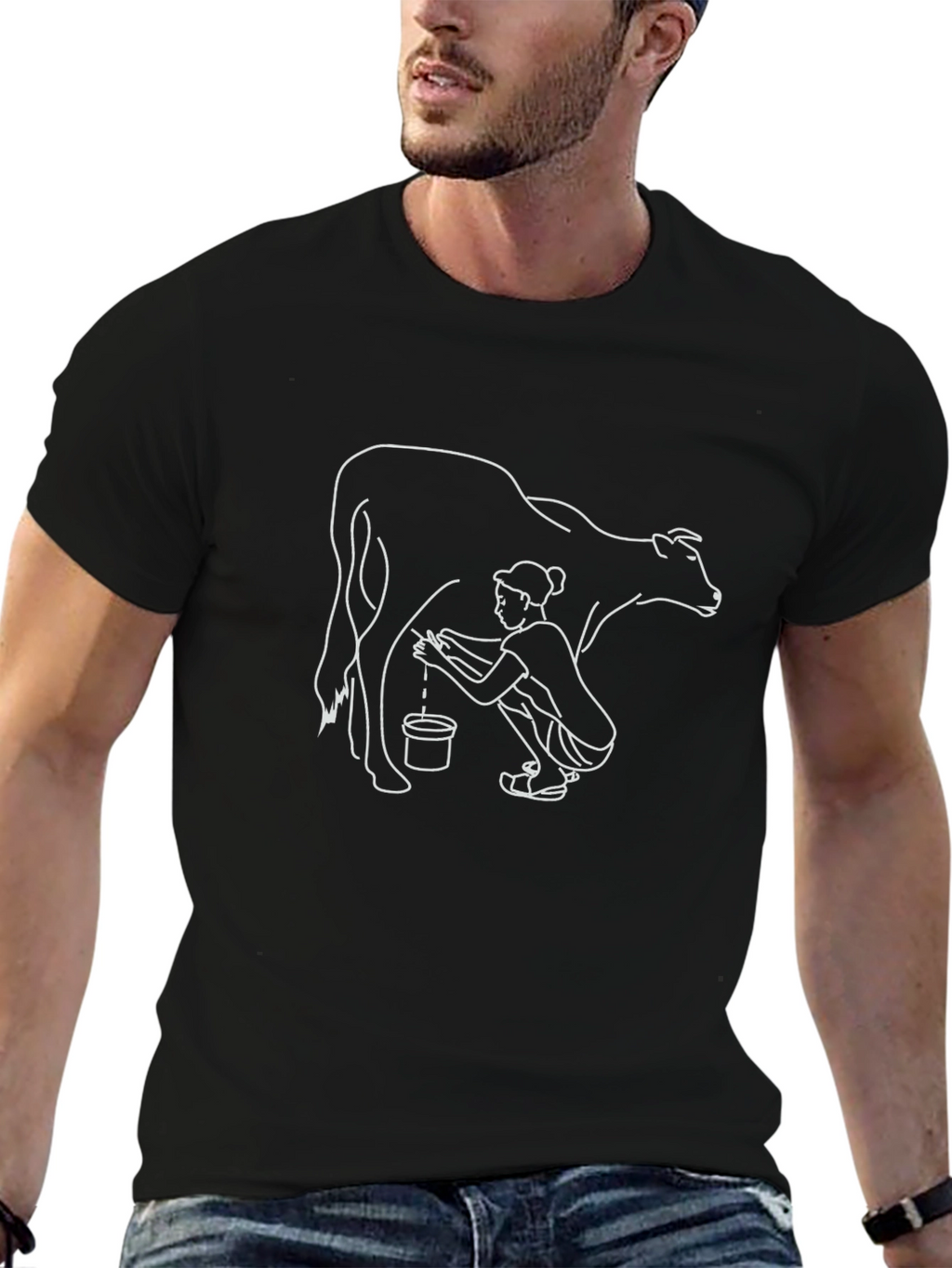 Black Graphic Tee - Milking Cow Design