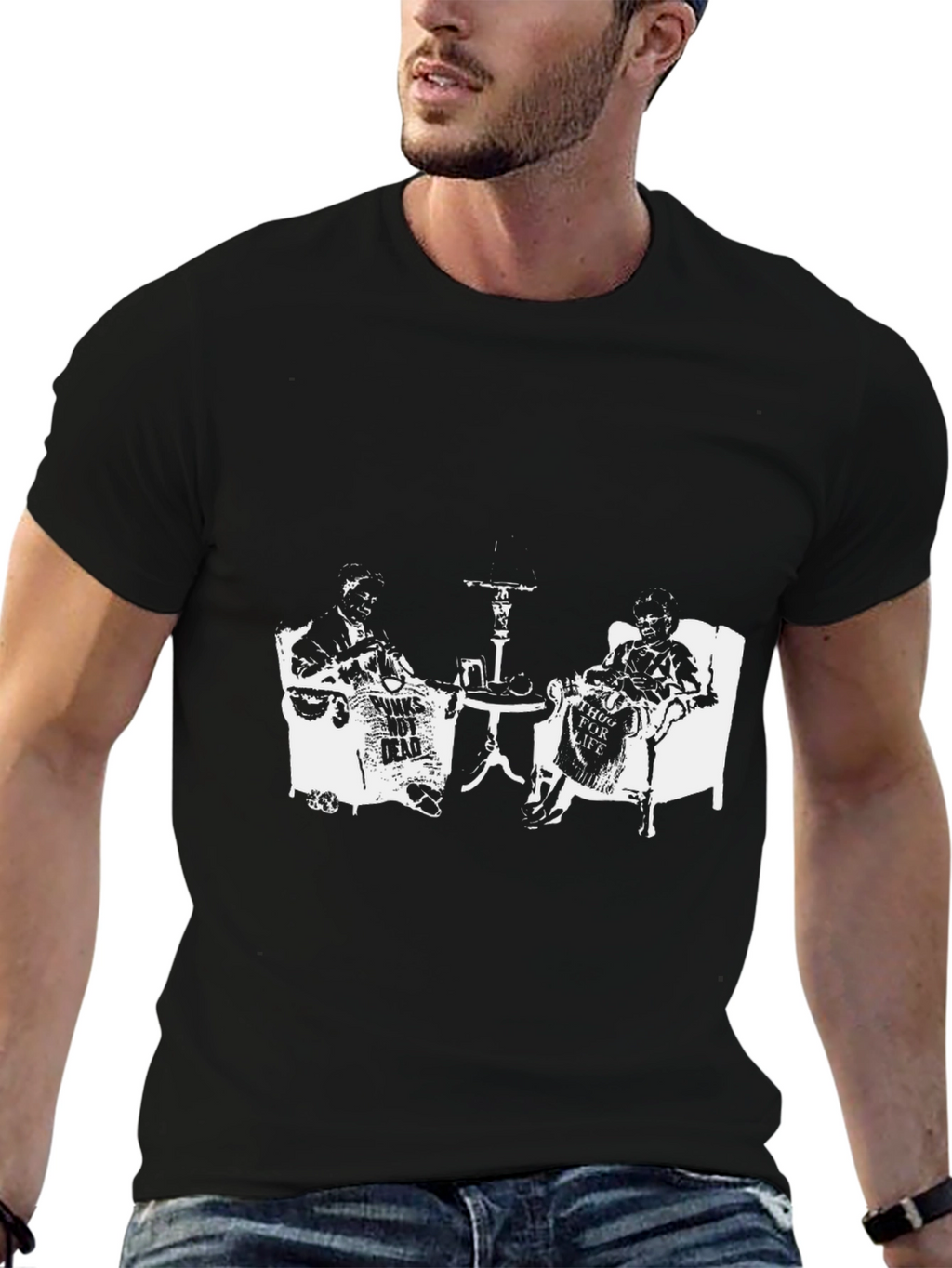 Black T-Shirt with Newspaper Graphic