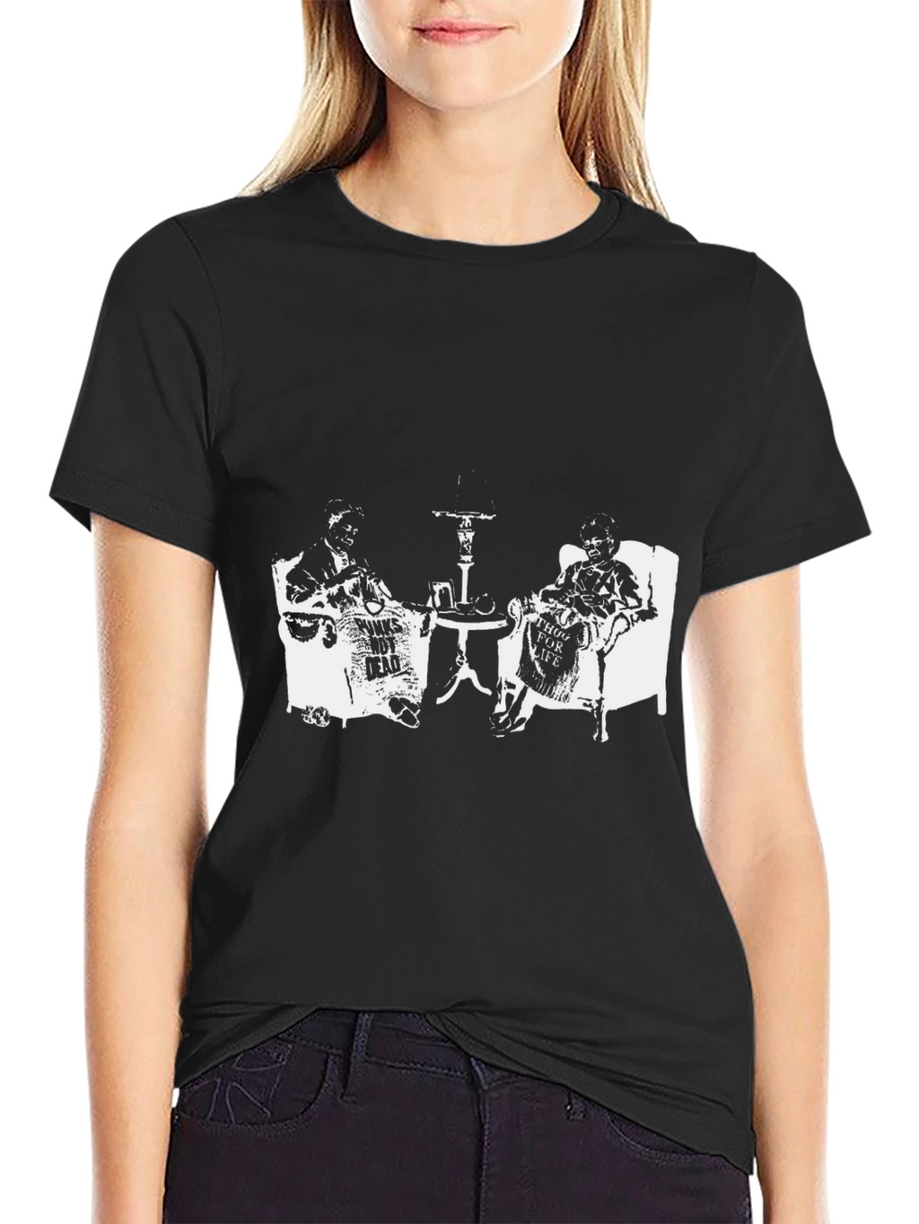 Black T-Shirt with Newspaper Graphic