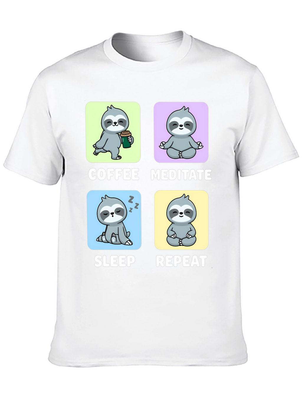 Sloth Coffee Meditate Sleep Repeat Black Graphic Tee