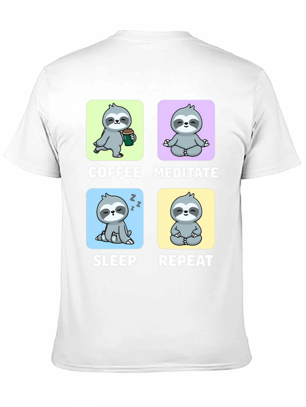 Sloth Coffee Meditate Sleep Repeat Black Graphic Tee