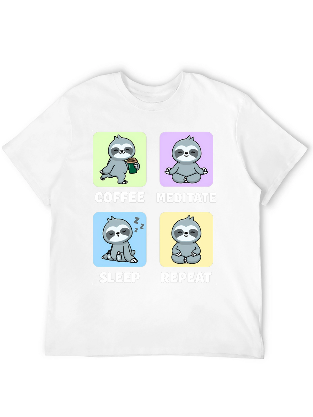 Sloth Coffee Meditate Sleep Repeat Black Graphic Tee