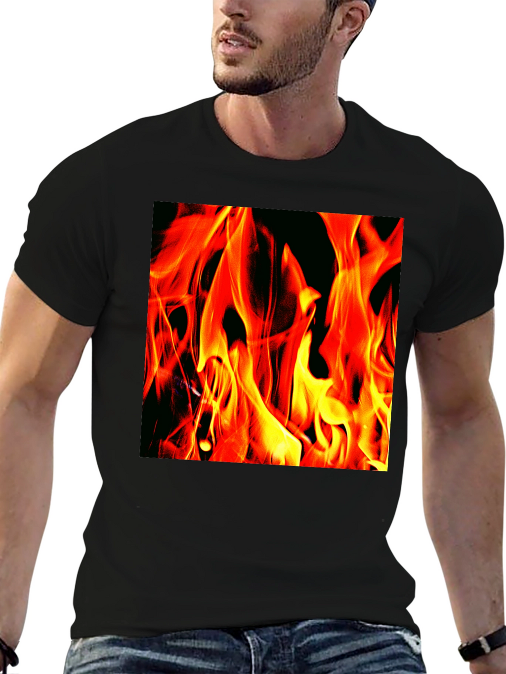 Fiery Flames Graphic T-Shirt - Bold Black Tee
